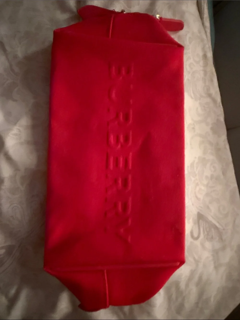 Burberry Red Canvas Embossed Logo Cosmetic Case
